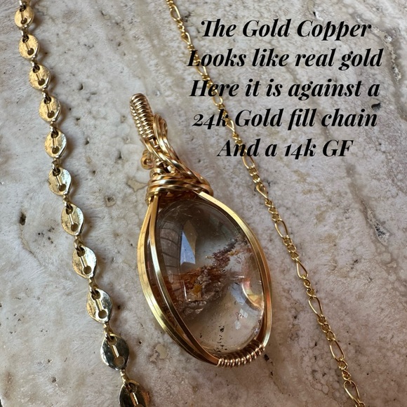 Tarnish Resistant Gold Grounding Copper African Moonstone Necklace Pendant+Cord - Picture 3 of 9